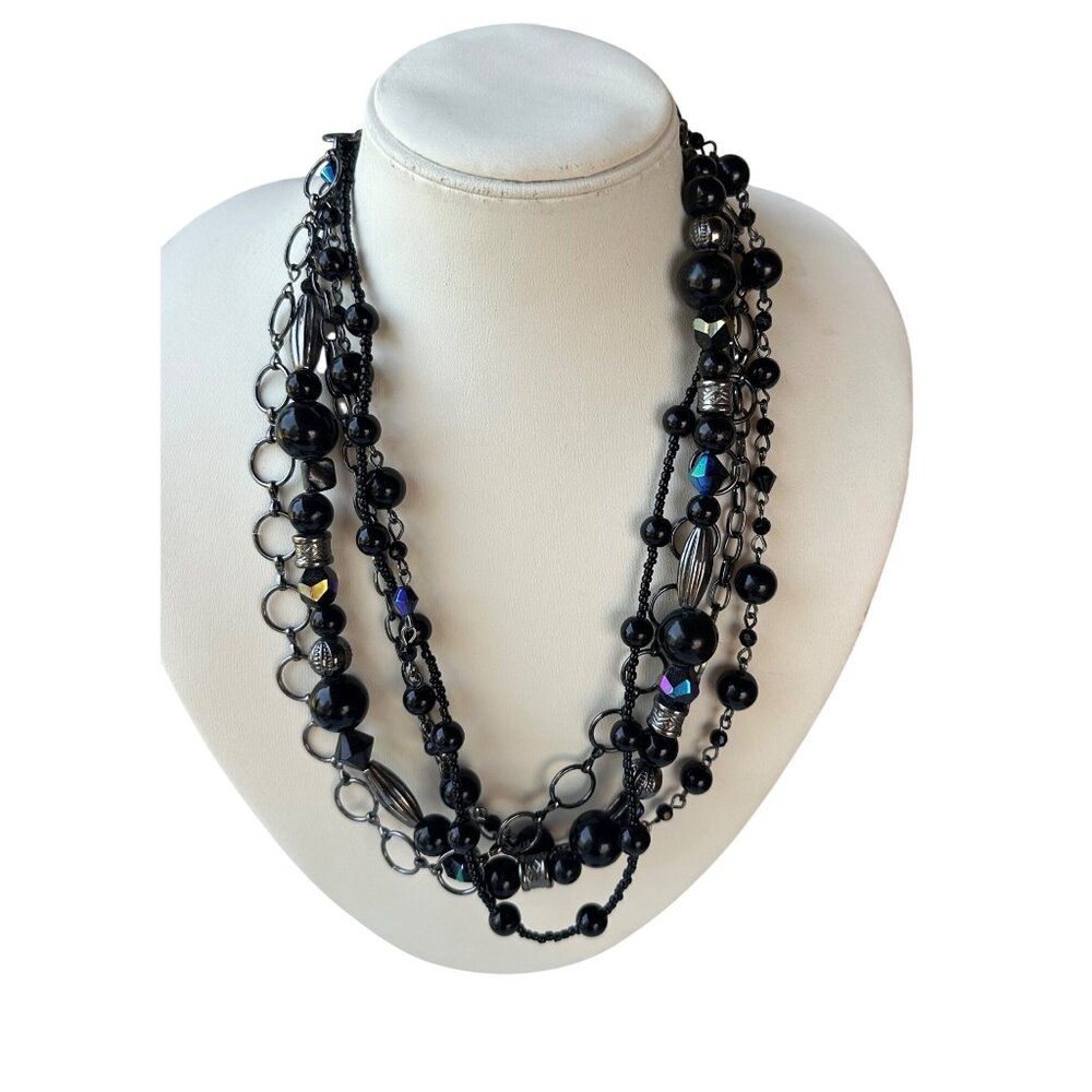 EsMor Women's Black & Silver Beaded Necklace & Dangle Earrings Jewelry Set (NEW)